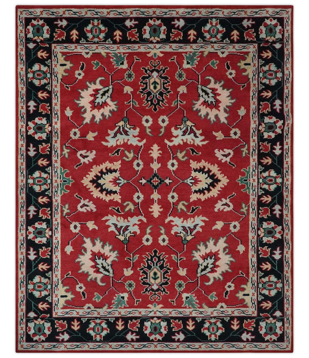 Red and Black Hand Knotted Traditional Oushak Custom made wool Area Rug