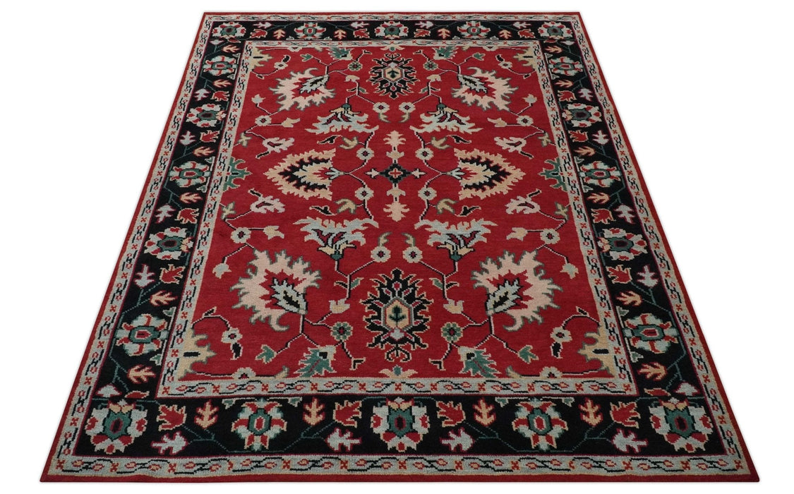 Red and Black Hand Knotted Traditional Oushak Custom made wool Area Rug