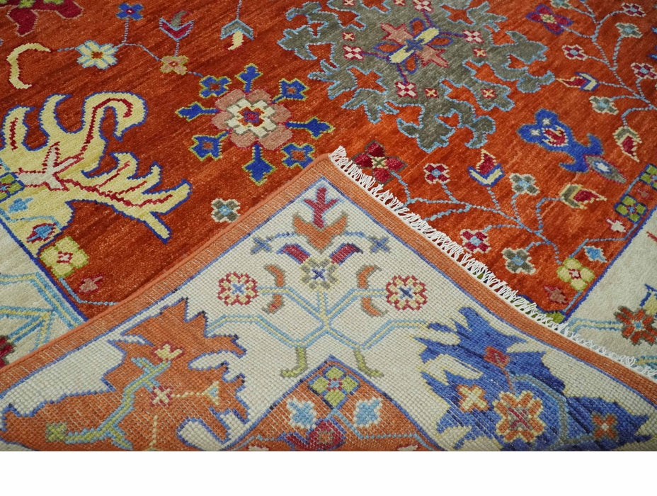 Red and Ivory Vibrant colorful Hand knotted Traditional Oushak 9x12 Wool Area Rug