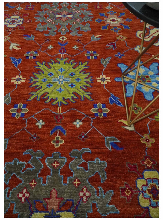Red and Ivory Vibrant colorful Hand knotted Traditional Oushak 9x12 Wool Area Rug