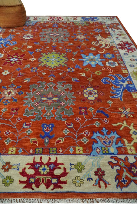 Red and Ivory Vibrant colorful Hand knotted Traditional Oushak 9x12 Wool Area Rug