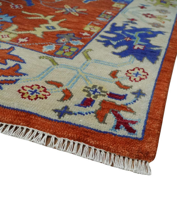 Red and Ivory Vibrant colorful Hand knotted Traditional Oushak 9x12 Wool Area Rug