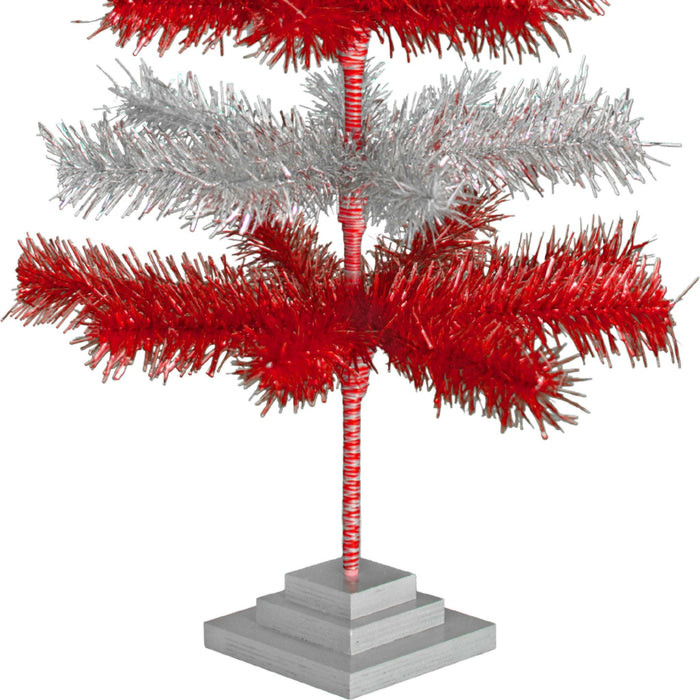 Red & Silver Layered Tinsel Christmas Tree