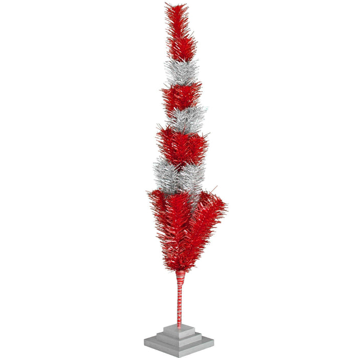 Red & Silver Layered Tinsel Christmas Tree