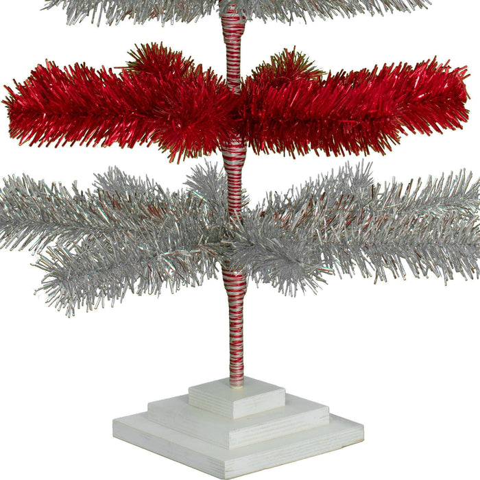 Red & Silver Layered Tinsel Christmas Tree