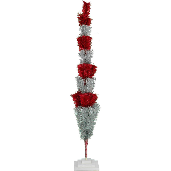 Red & Silver Layered Tinsel Christmas Tree