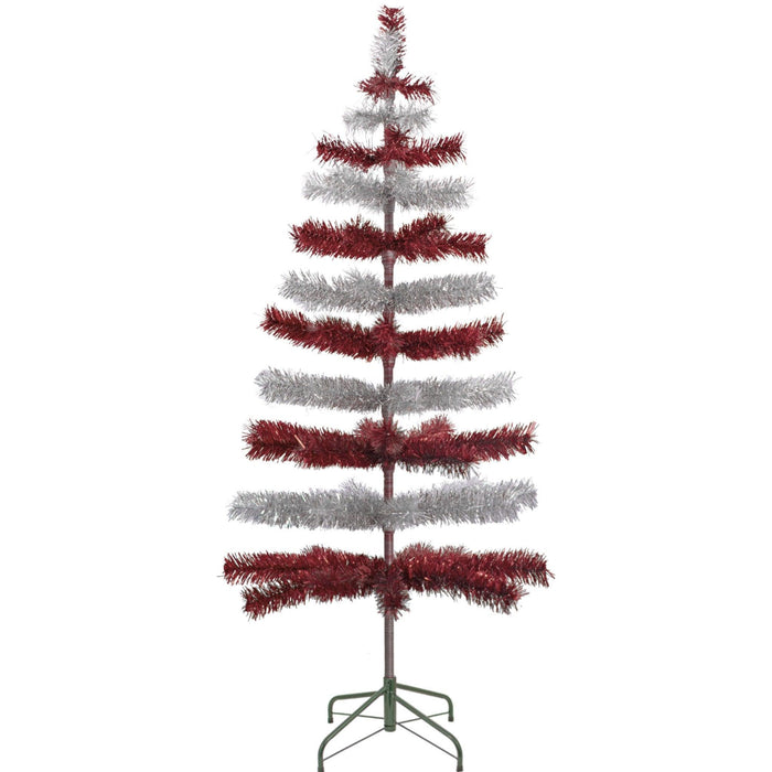 Red & Silver Layered Tinsel Christmas Tree