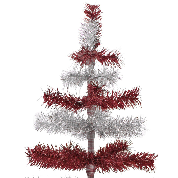 Red & Silver Layered Tinsel Christmas Tree