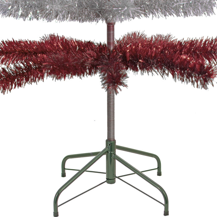 Red & Silver Layered Tinsel Christmas Tree