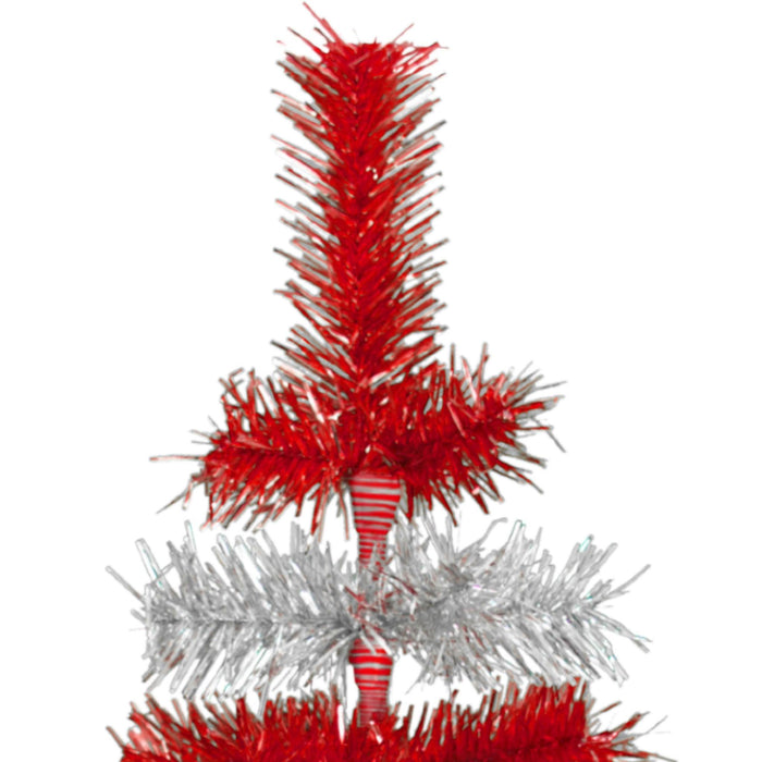 Red & Silver Layered Tinsel Christmas Tree