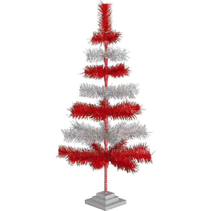 Red & Silver Layered Tinsel Christmas Tree