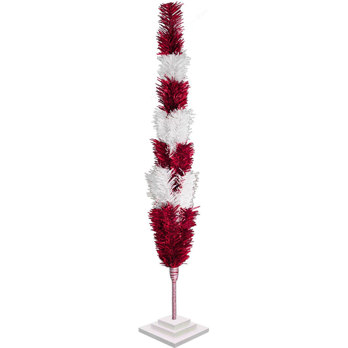 Red & White Candy Cane Layered Tinsel Christmas Tree