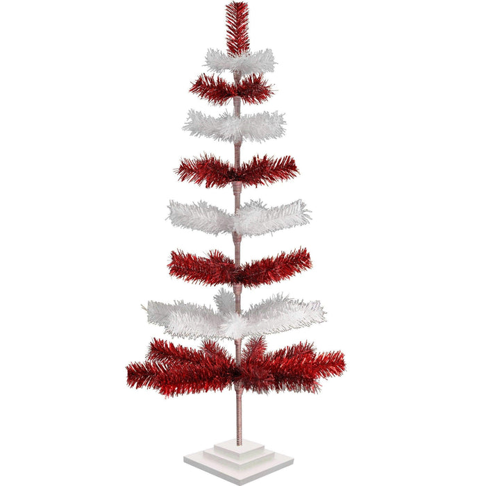 Red & White Candy Cane Layered Tinsel Christmas Tree