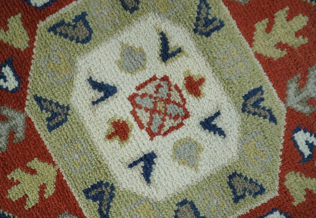 Red, Brown and Olive Traditional Hand knotted Custom Made Wool Area Rug