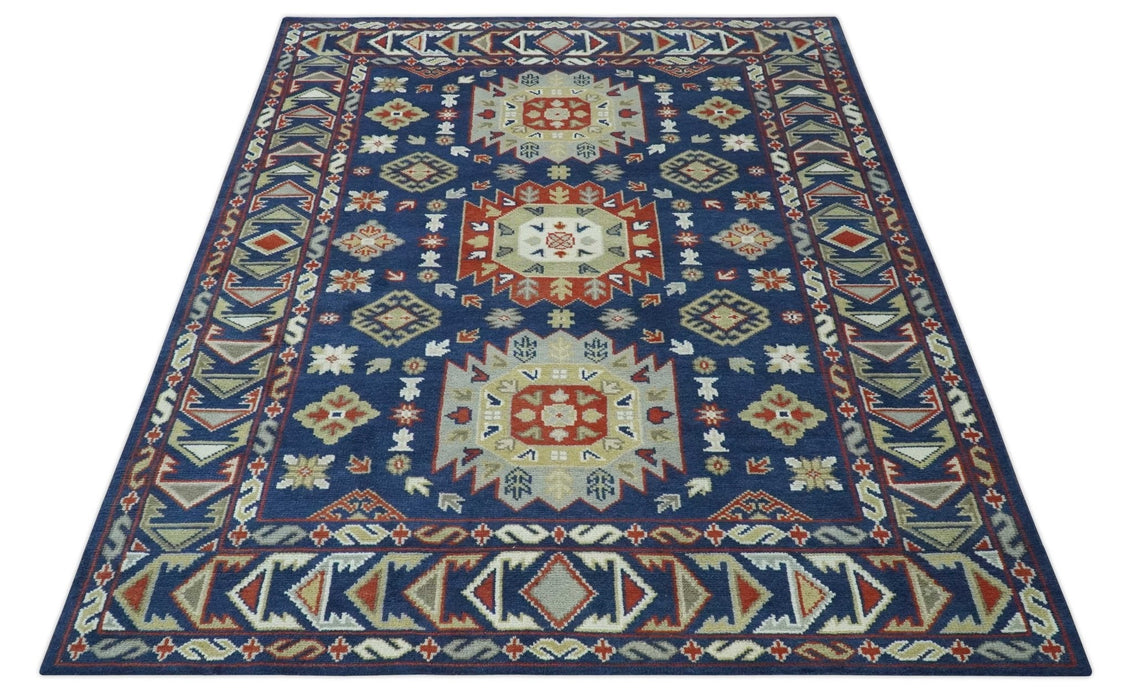 Red, Brown and Olive Traditional Hand knotted Custom Made Wool Area Rug