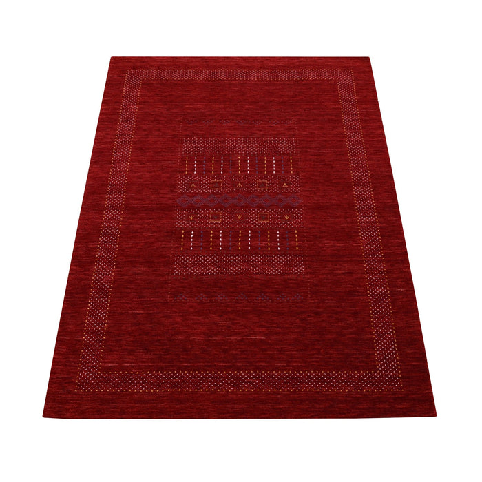 Red Center Pattern Hand Loomed Wool Area Rug