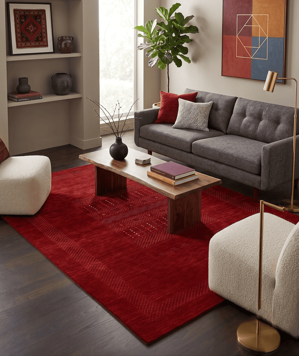 Red Center Pattern Hand Loomed Wool Area Rug