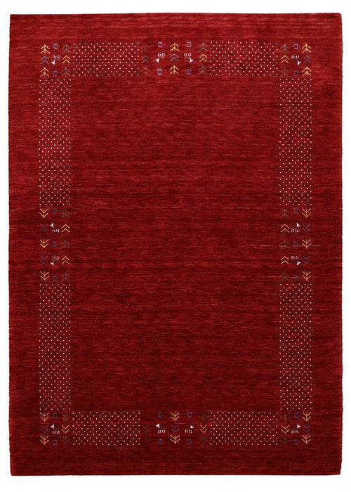 Red Contemporary Border Motifs Hand Loomed Wool Area Rug