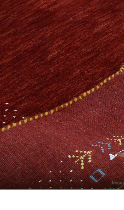 Red Contemporary Border Motifs Hand Loomed Wool Area Rug