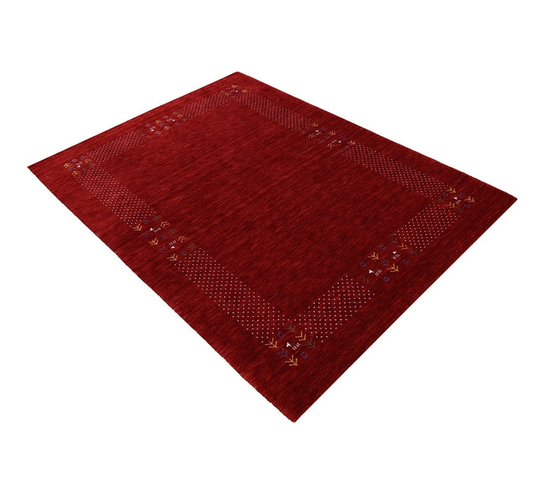 Red Contemporary Border Motifs Hand Loomed Wool Area Rug