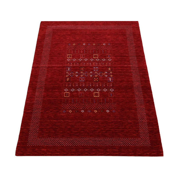 Red Contemporary Center Design Hand Loomed Wool Area Rug