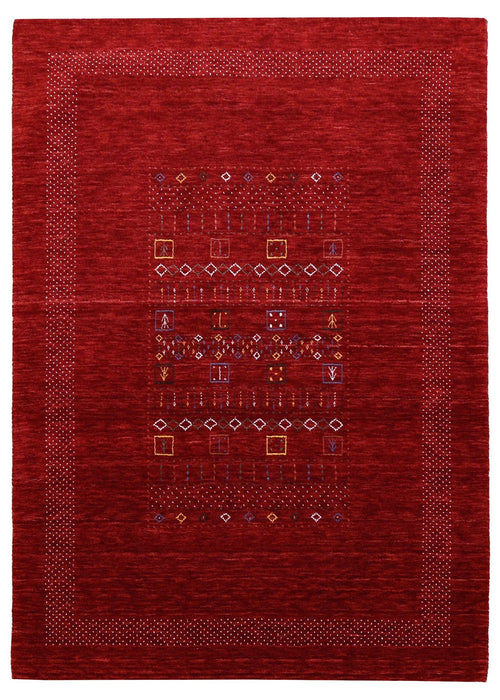 Red Contemporary Center Design Hand Loomed Wool Area Rug
