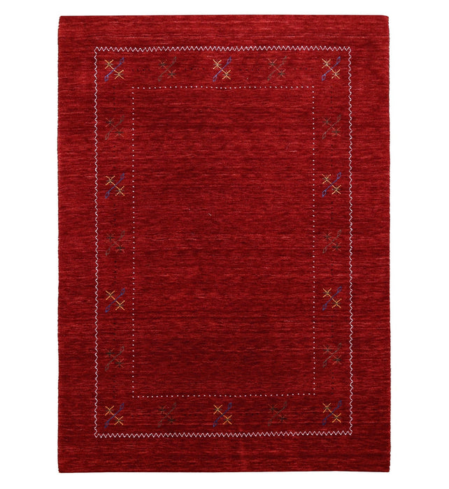 Red Gabbeh Border Design Hand Loomed Wool Area Rug