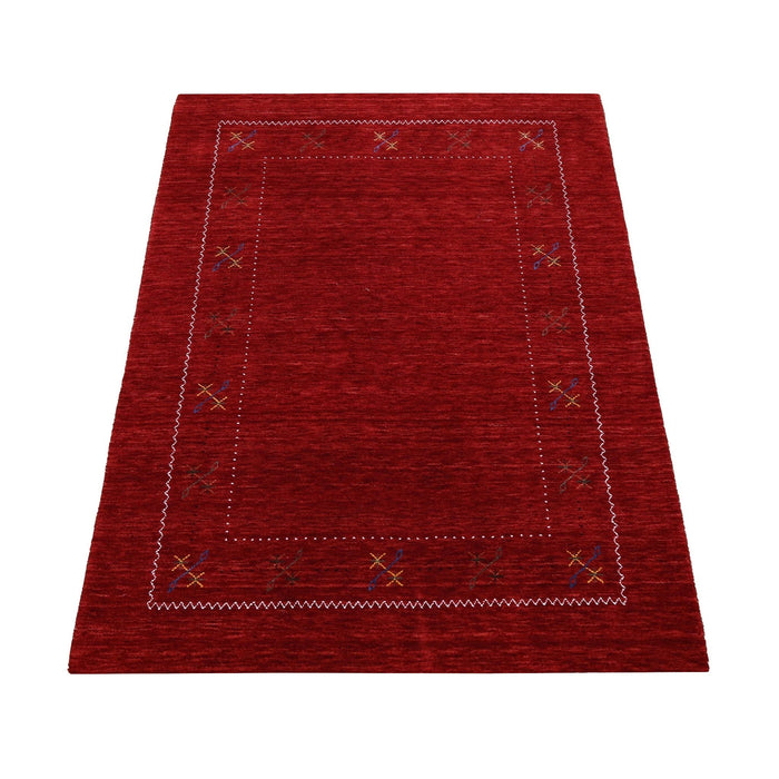 Red Gabbeh Border Design Hand Loomed Wool Area Rug