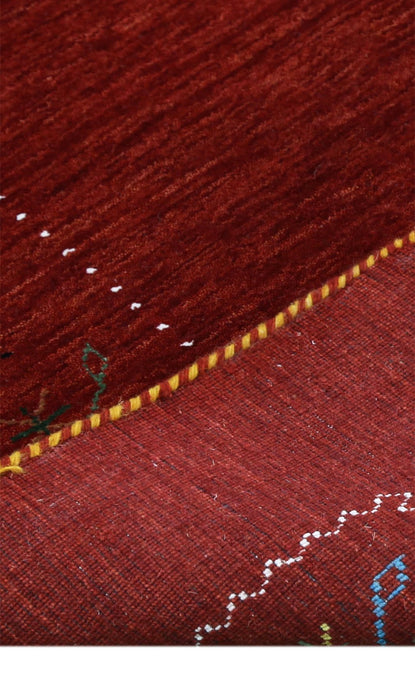 Red Gabbeh Border Design Hand Loomed Wool Area Rug