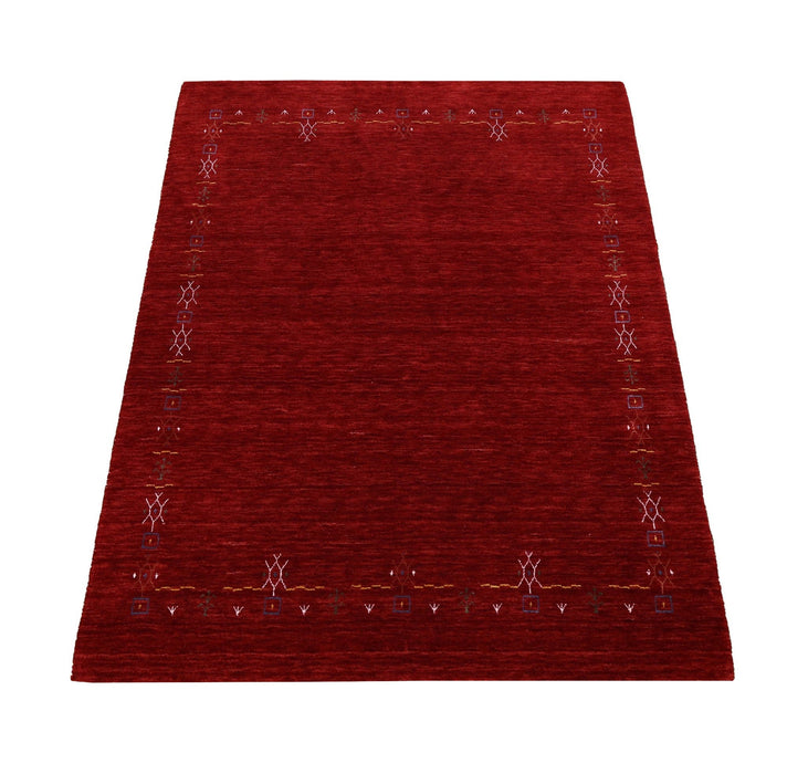 Red Tribal Border Design Hand Loomed Wool Area Rug