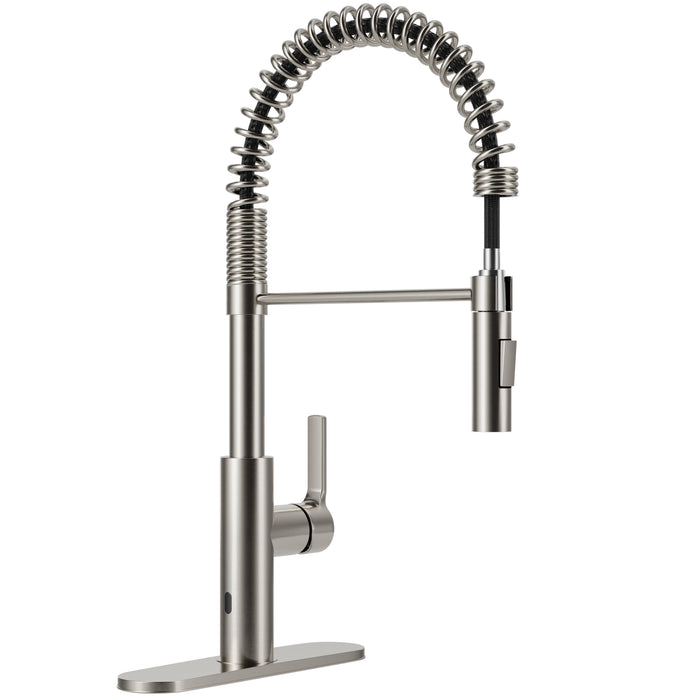 Ola Hands Free Touchless 1-Handle Pull-Down Sprayer Kitchen Faucet with Motion Sense and Fan Sprayer in Brushed Nickel