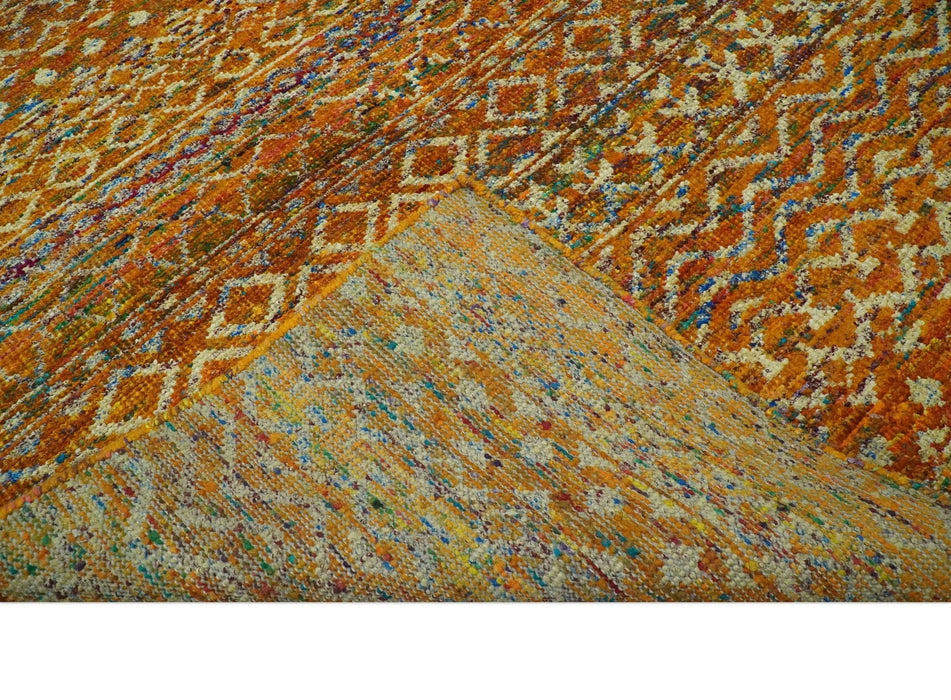 Rust and Beige 6x8.6 Contemporary Southwestern Tribal Trellis Recycled silk Rug