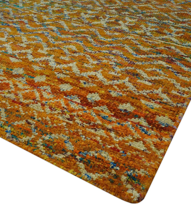 Rust and Beige 6x8.6 Contemporary Southwestern Tribal Trellis Recycled silk Rug