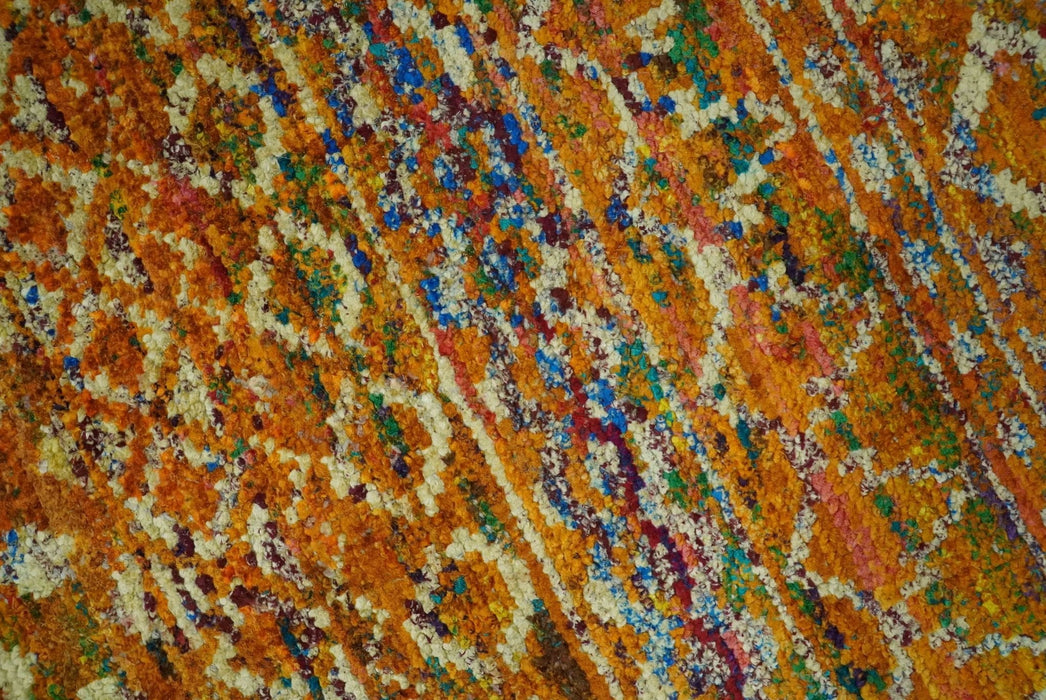 Rust and Beige 6x8.6 Contemporary Southwestern Tribal Trellis Recycled silk Rug