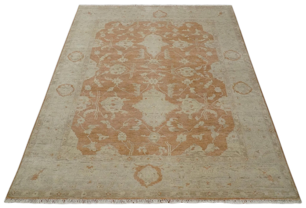 Rust and Beige Hand knotted Oriental Oushak 8x10 wool Area Rug