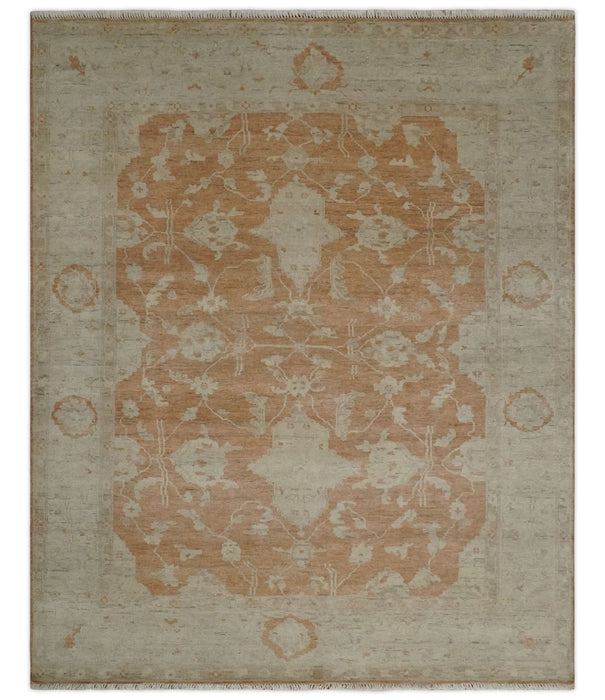 Rust and Beige Hand knotted Oriental Oushak 8x10 wool Area Rug