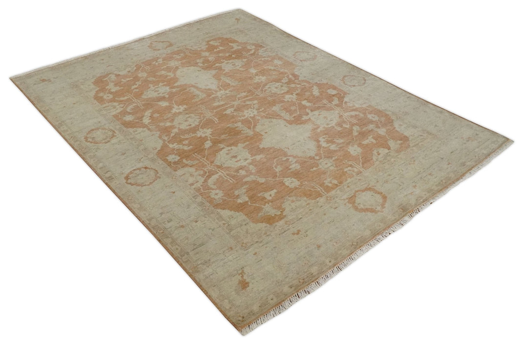 Rust and Beige Hand knotted Oriental Oushak 8x10 wool Area Rug