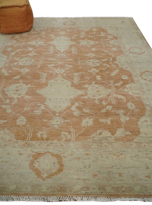 Rust and Beige Hand knotted Oriental Oushak 8x10 wool Area Rug