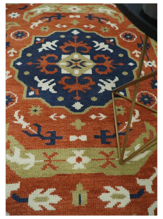 Rust and Blue Hand Knotted Traditional Medallion Mamluk Design Multi Size wool Rug