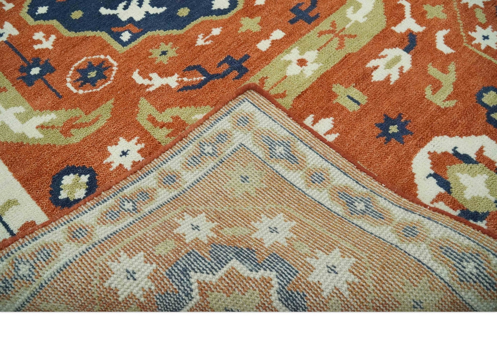 Rust and Blue Hand Knotted Traditional Medallion Mamluk Design Multi Size wool Rug
