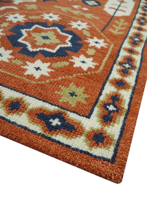 Rust and Blue Hand Knotted Traditional Medallion Mamluk Design Multi Size wool Rug