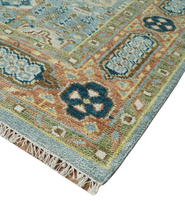 Rust and Blue Mamluk Rug 8x10, 9x12, 10x14 Hand Knotted Antique Style