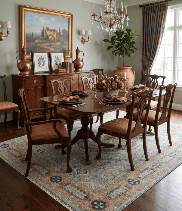 Rust and Blue Mamluk Rug 8x10, 9x12, 10x14 Hand Knotted Antique Style