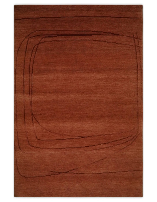 Rust and Brown Modern Stripes Design Hand loom 4x6 wool Area Rug