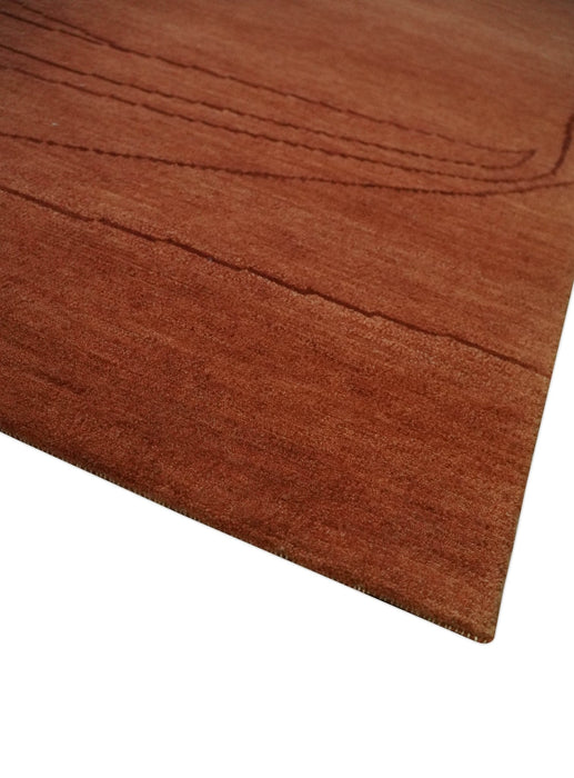 Rust and Brown Modern Stripes Design Hand loom 4x6 wool Area Rug