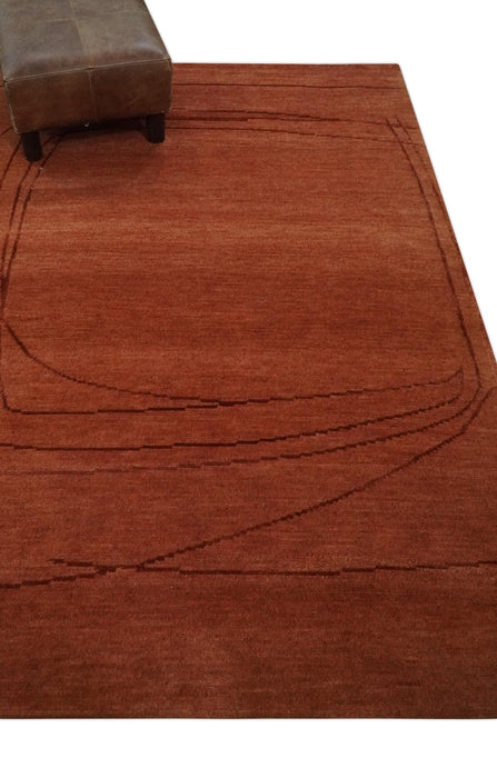 Rust and Brown Modern Stripes Design Hand loom 4x6 wool Area Rug