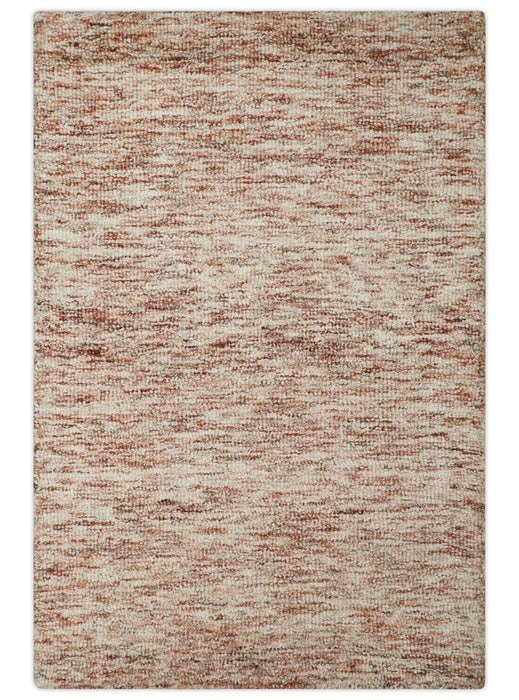 Rust and Ivory Modern Solid Design Hand Tufted Wool Area Rug