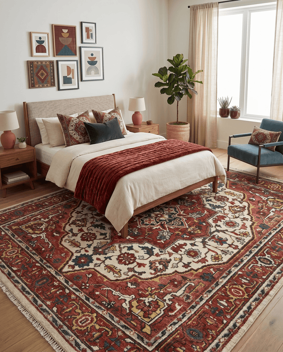 Rust And Ivory Traditional Medallion Hand Knotted Wool Area Rug