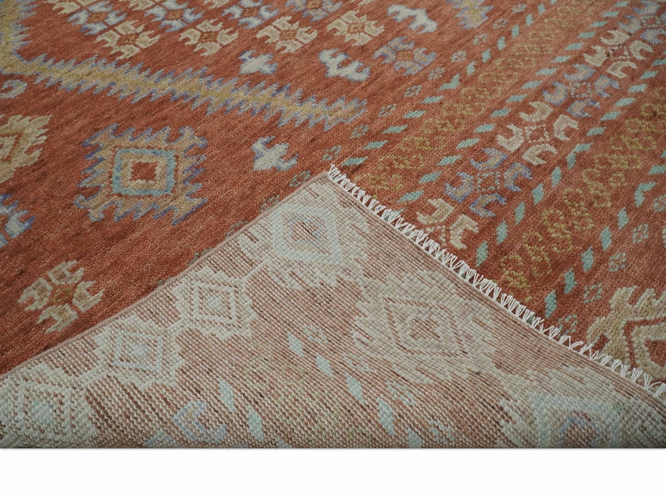 Rust, Beige and Blue Hand knotted Traditional Multi Size Oriental wool Area Rug