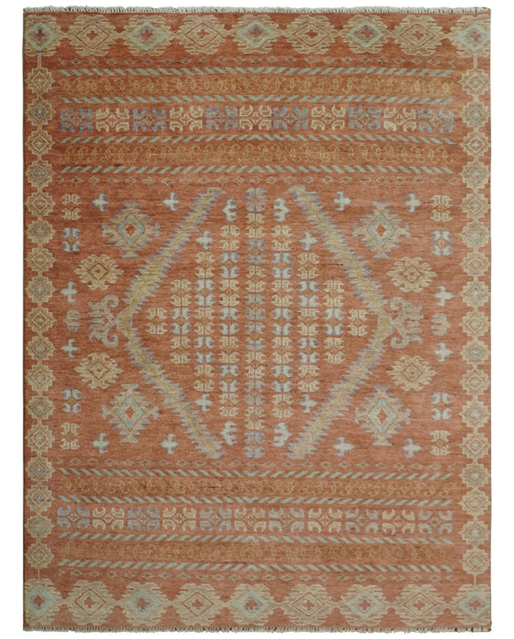 Rust, Beige and Blue Hand knotted Traditional Multi Size Oriental wool Area Rug